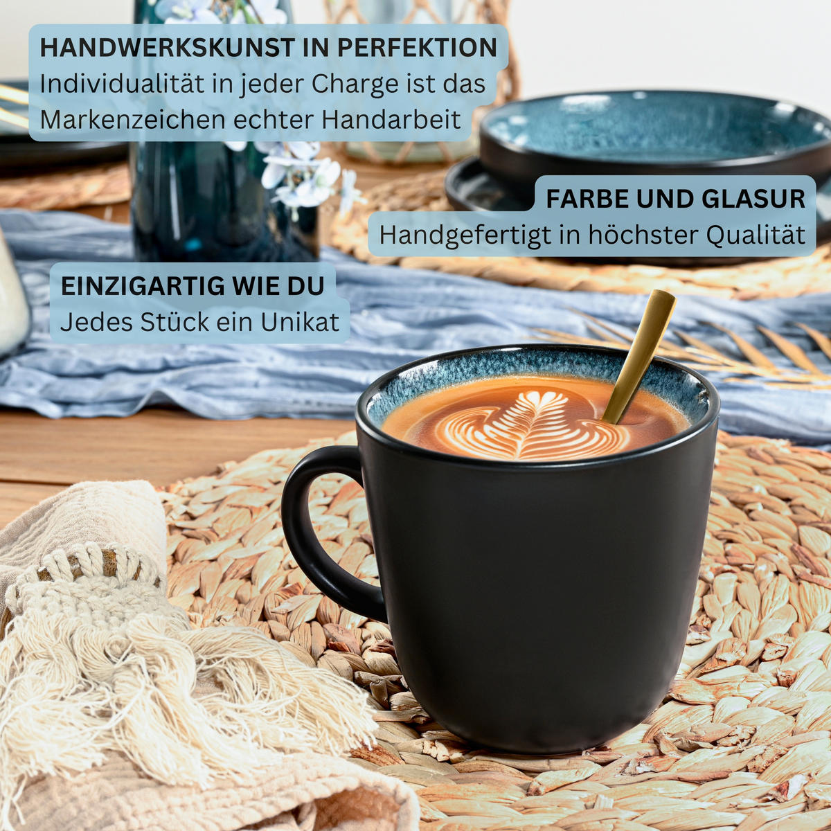 KOMBISERVICE VIGO - 24 teilig aus Steingut - Blau, Stein (50/30/80cm) - Sänger