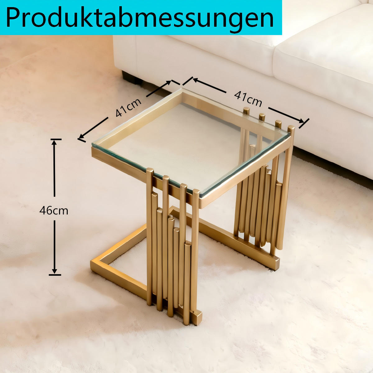 BEISTELLTISCH Gold-Transparent 41/41/46 cm - Goldfarben, Metall (41/41/46cm) - PANGIVO