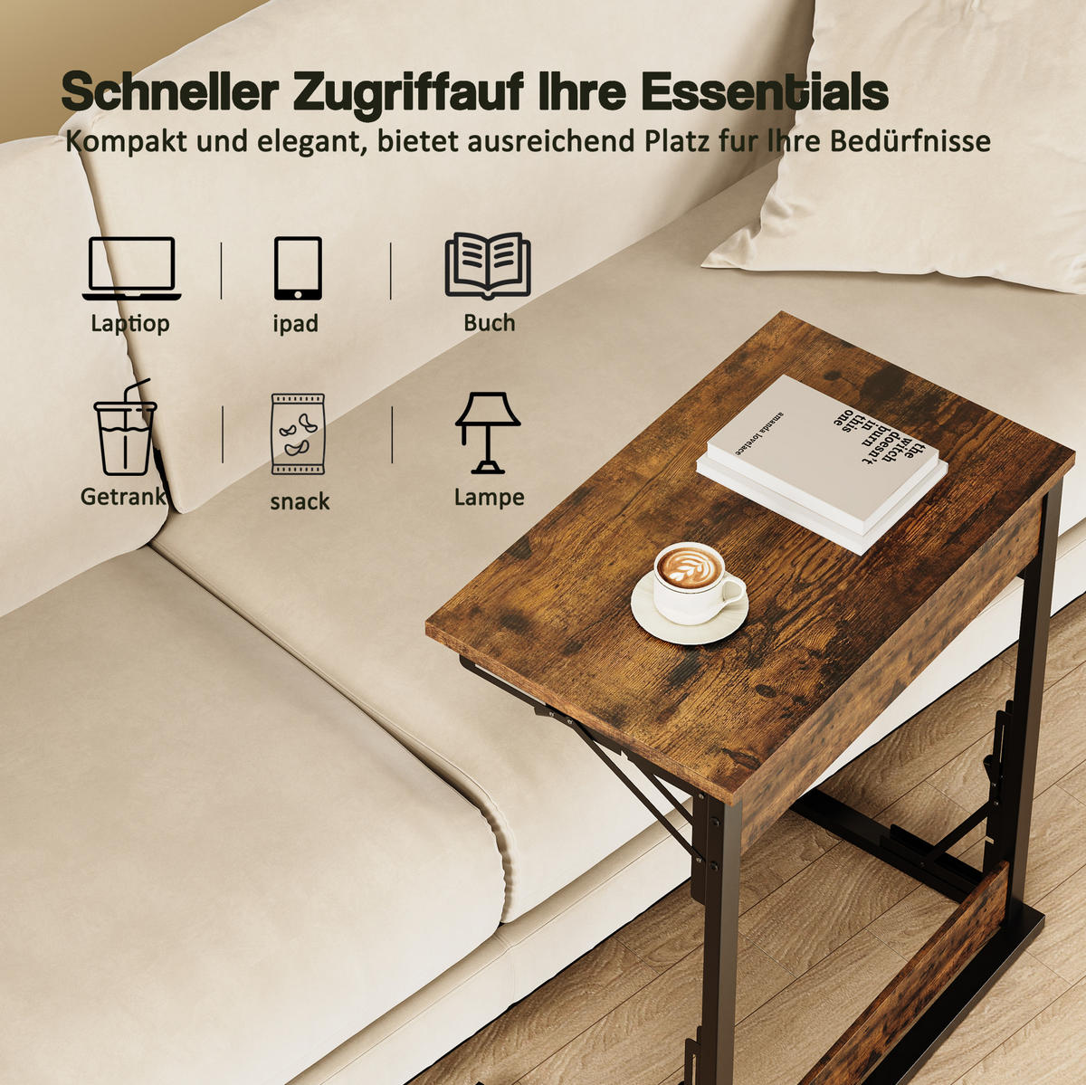 BEISTELLTISCH 60/37/71 cm in Braun, faltbar mit Metallgestell - Braun, Holzwerkstoff (60/37/71cm) - Flora Grace