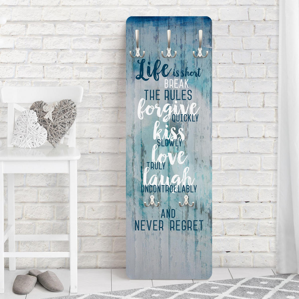 WANDGARDEROBE - Life is short Break the rules 34/105 cm - Blau, Holzwerkstoff (34/105/1.6cm) - Bilderwelten