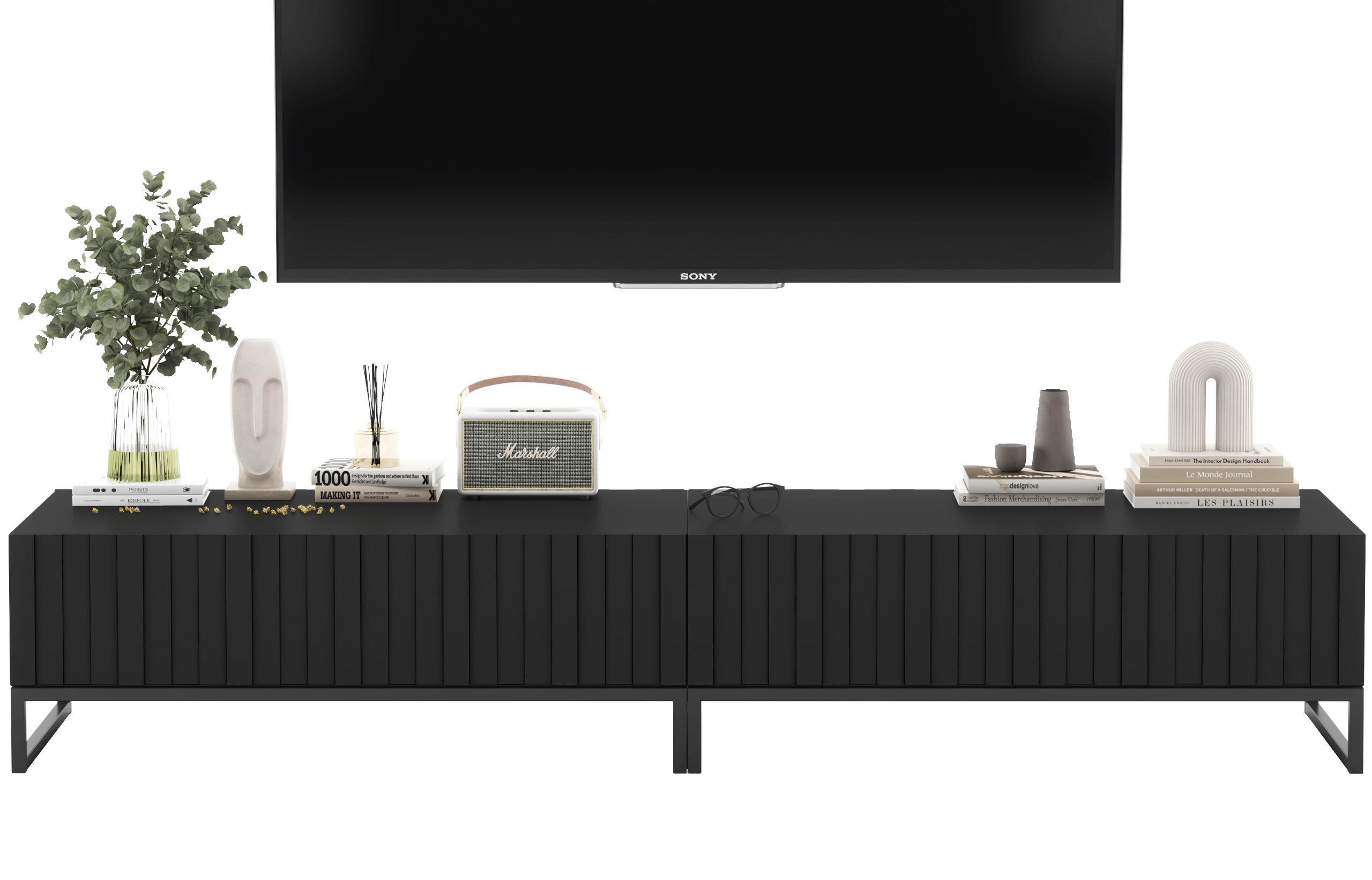 TV-LOWBOARD 2-er Set Elpis Schwarz Matt Glamour 110 cm - Schwarz, Holzwerkstoff/Metall (220/39/54cm) - Meble Lindner