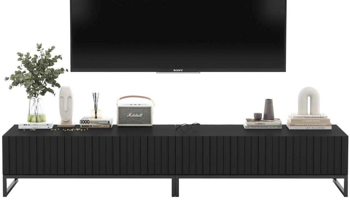 TV-LOWBOARD 2-er Set Elpis Schwarz Matt Glamour 110 cm - Schwarz, Holzwerkstoff/Metall (220/39/54cm) - Meble Lindner