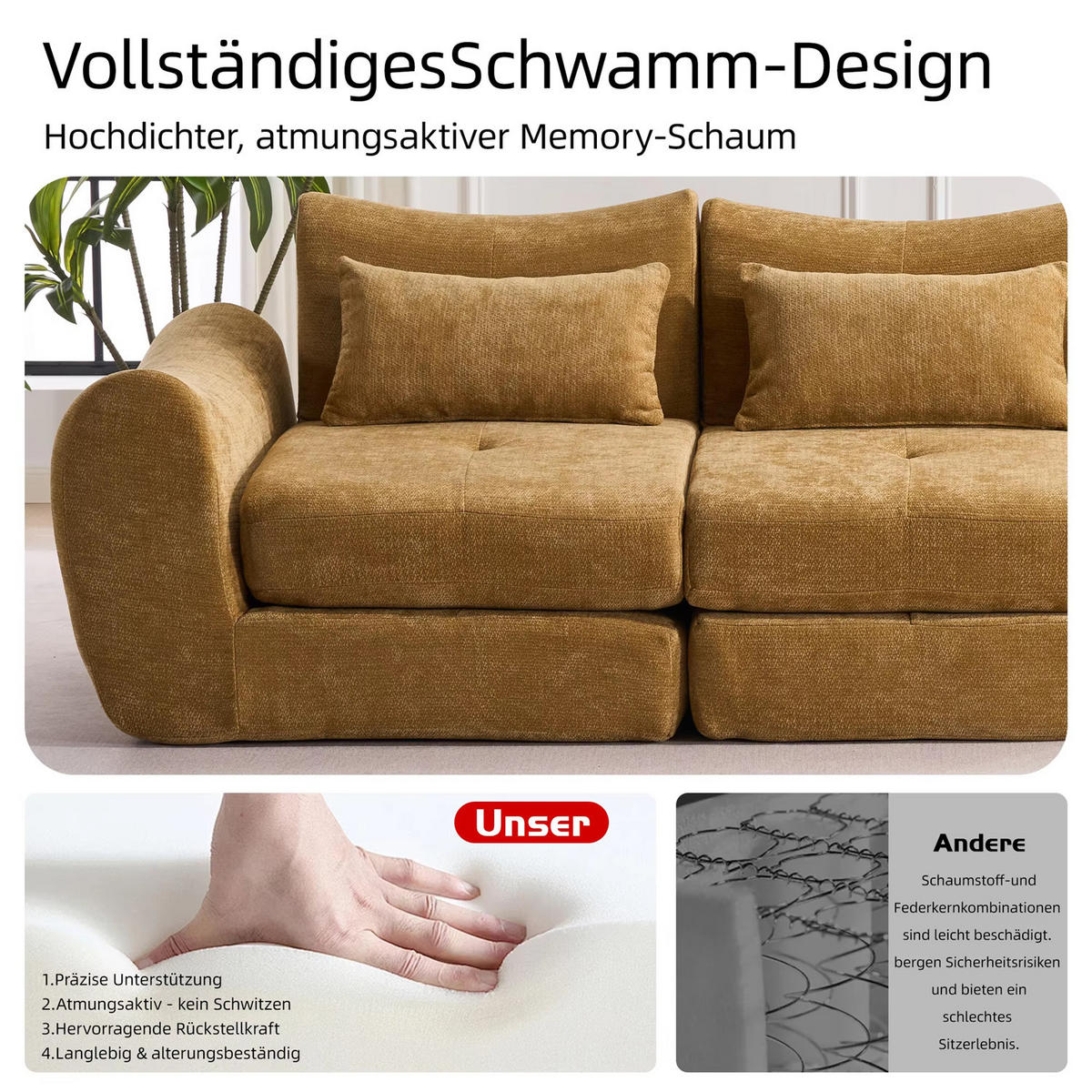 SCHLAFSOFA 3-Sitzer aus Chenille, Weiches Klappsofa ohne Montage, Gelb - Gelb, Textil (262/78/97cm) - Kaket