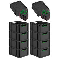 EUROBOX 8x NextGen Color mit Auflagedeckel 22x30x40 cm 20 Liter Schwarz Griffe grün offen - Schwarz/Grün, Kunststoff (30/22/40cm) - PROREGAL
