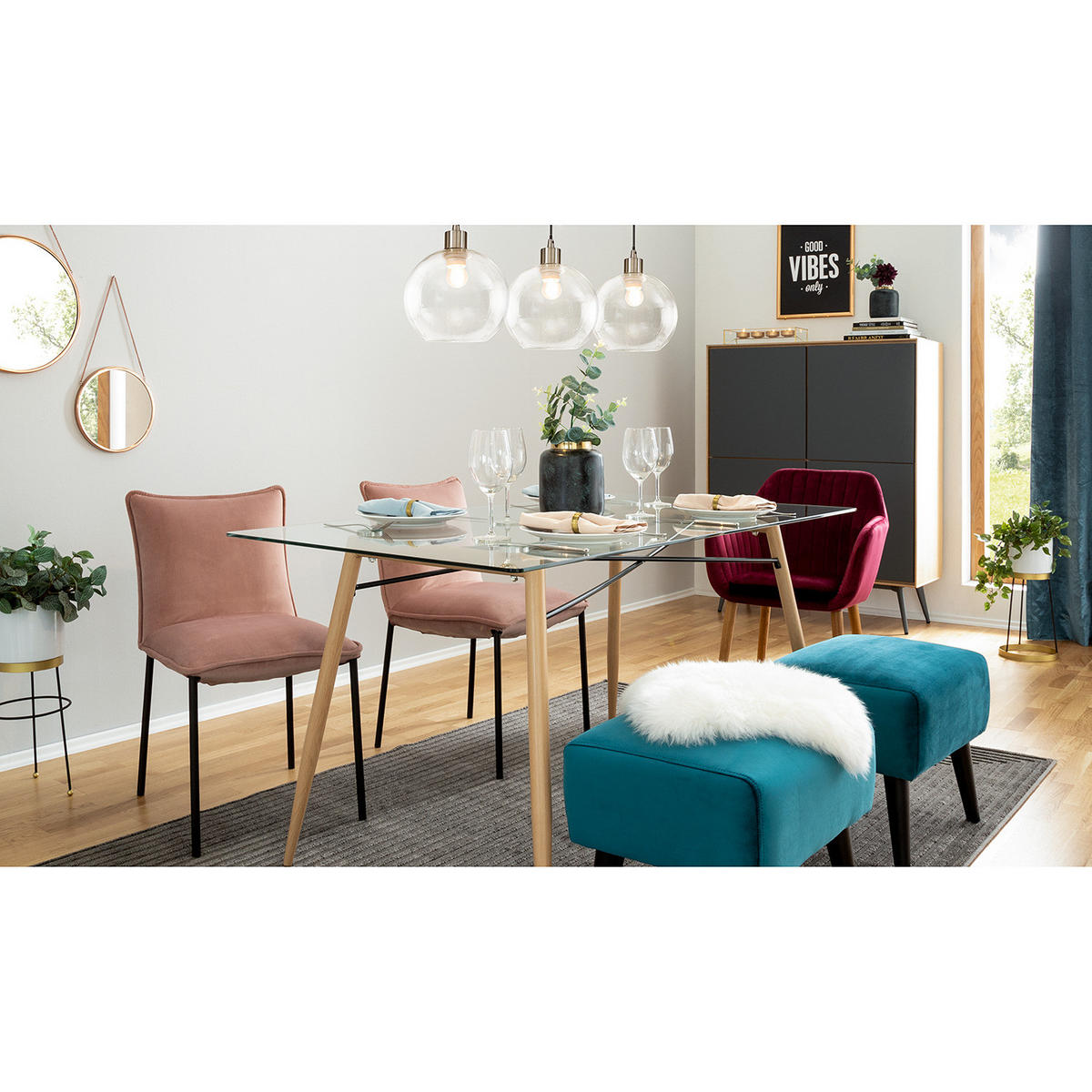 ESSTISCH - Glas / Metall - Eiche - Eichefarben, Glas/Metall (80/150/75cm) - home24