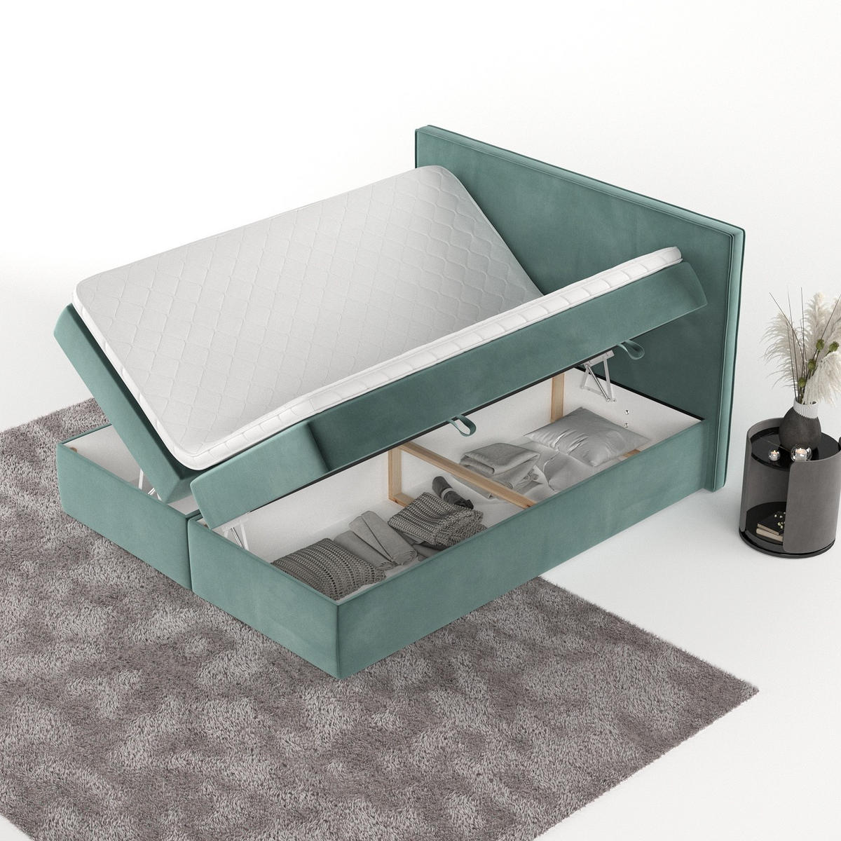 BOXBETT Nuvia 140/200 cm Türkis im Kronos Stoff - Türkis/Schwarz, Holz/Holzwerkstoff (140/200cm) - AltaBeds