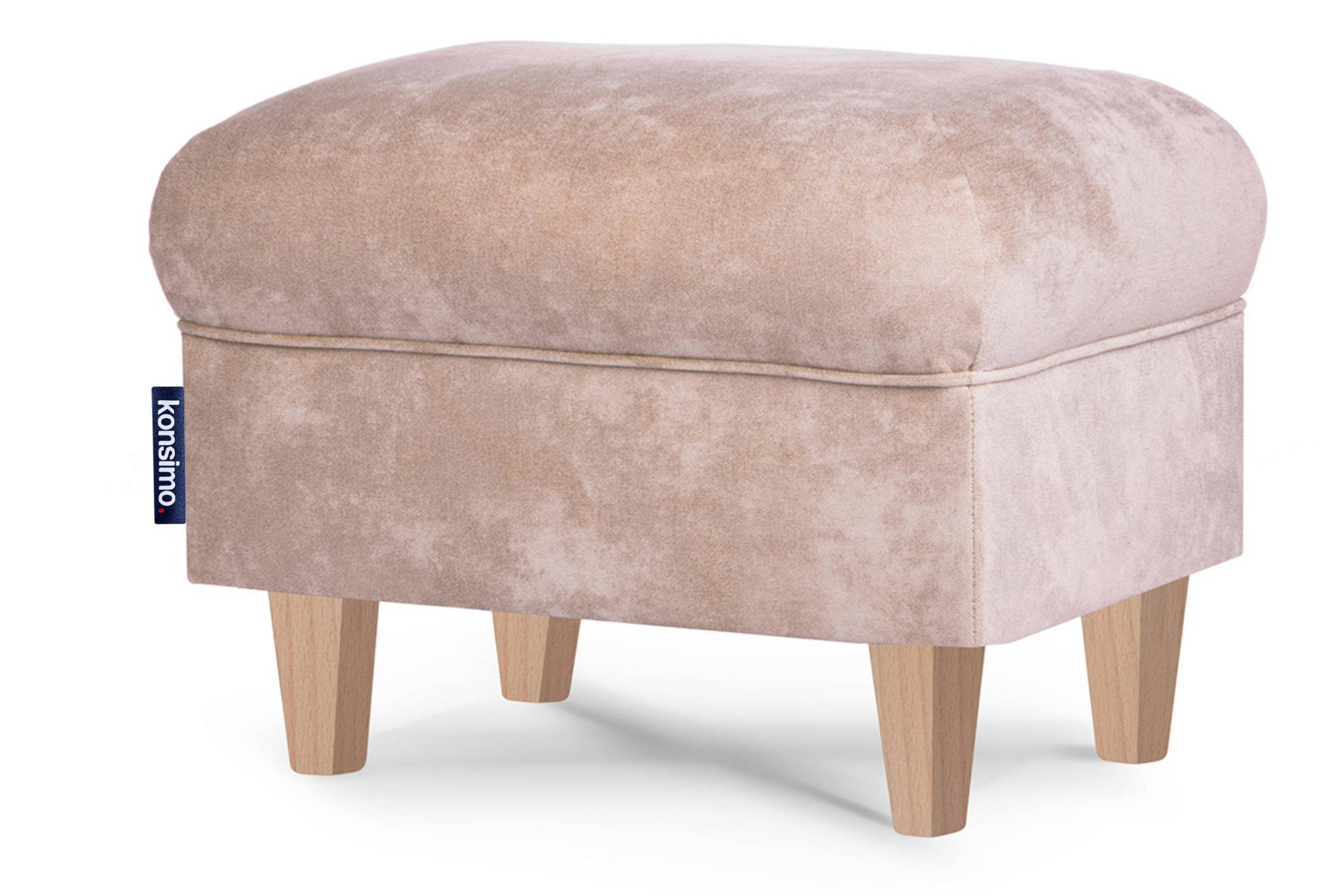 SITZHOCKER MILES Pouffe zeitloses Design und pflegeleichter Stoff, beige - Beige/Buchefarben, Holzwerkstoff/Buchenholz (55/42/40cm) - KONSIMO®