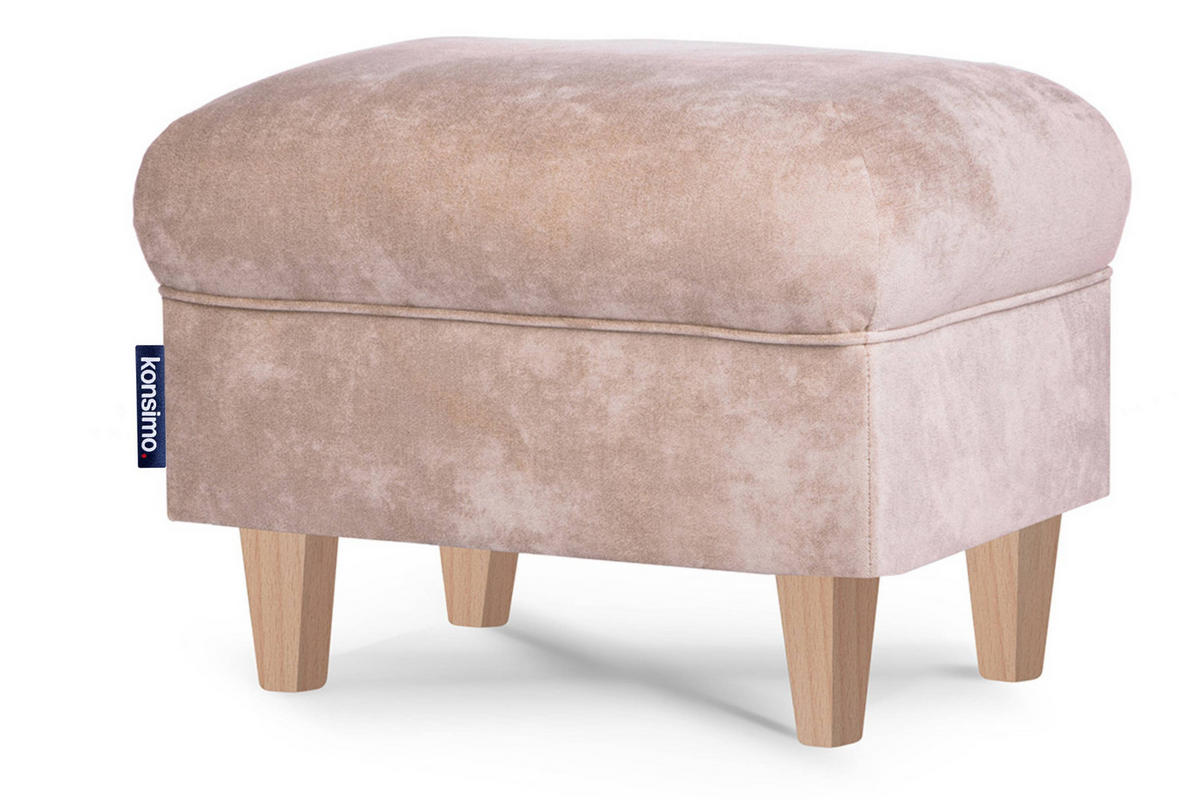 SITZHOCKER MILES Pouffe zeitloses Design und pflegeleichter Stoff, beige - Beige/Buchefarben, Holzwerkstoff/Buchenholz (55/42/40cm) - KONSIMO®