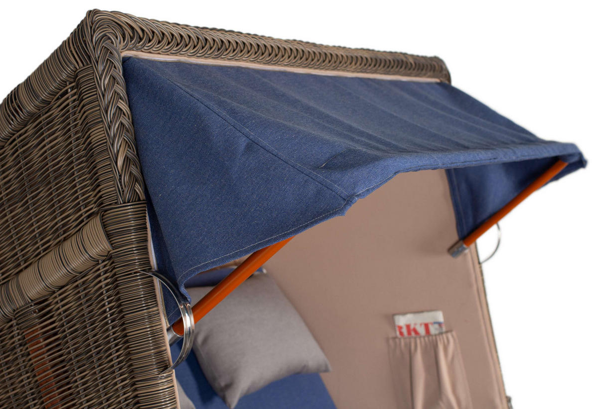 STRANDKORB Seeblick 2 Sitzer Mahagoni - Blau/Braun, Metall (125/170/80cm) - Mr. Deko