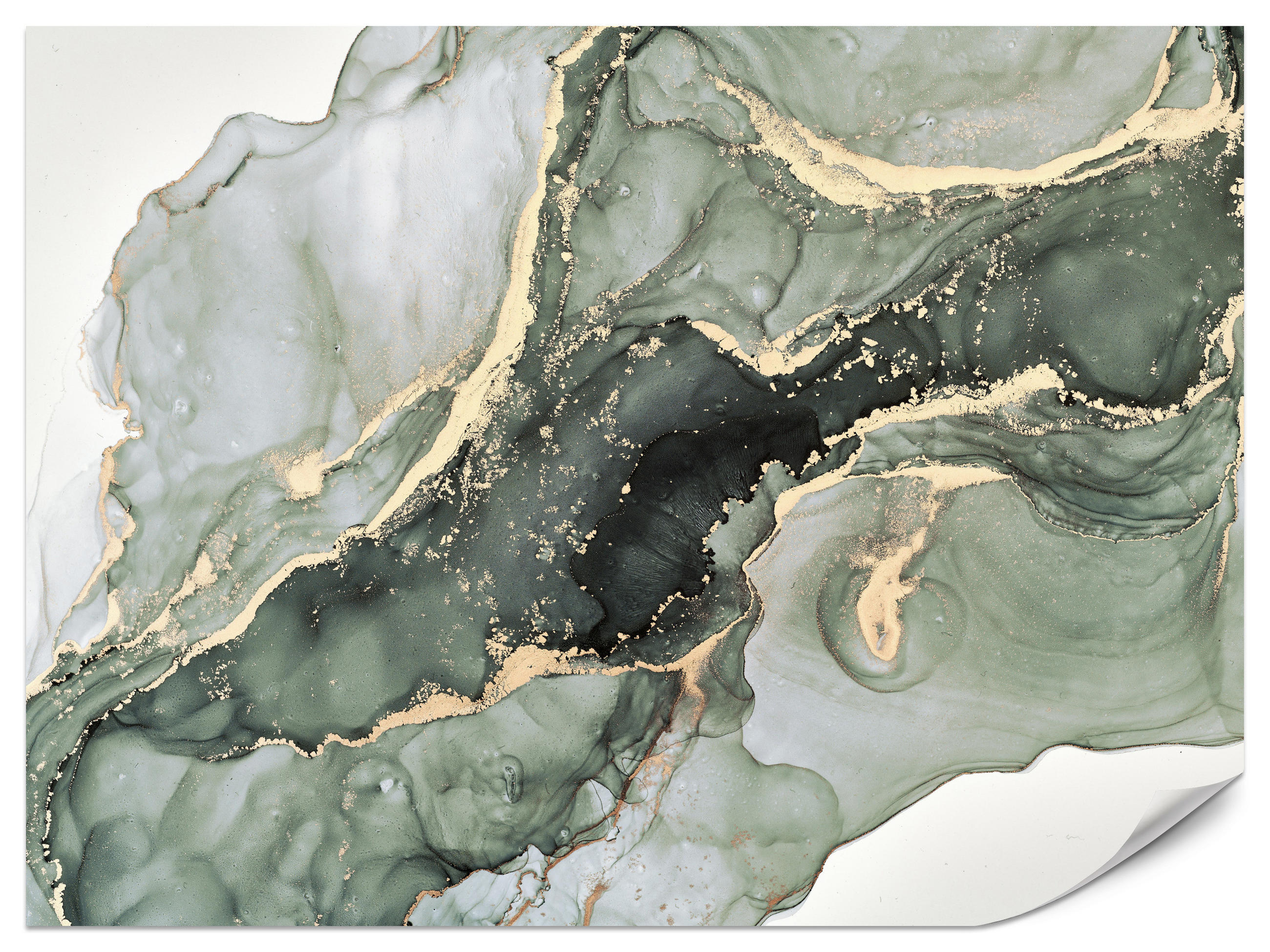 FOTOTAPETE für Küche Eleganter Grüner Marmor Gold Glamour 400x280 - Grün, Papier (400/280cm) - Muralo