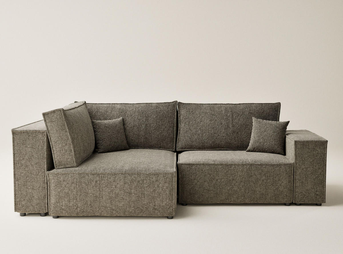 ECKSOFA MIT SCHLAFFUNKTION Tonga Taupe Chenille-Stoff - Schwarz/Braun, Holz/Holzwerkstoff (105/225cm) - Maison de Reve