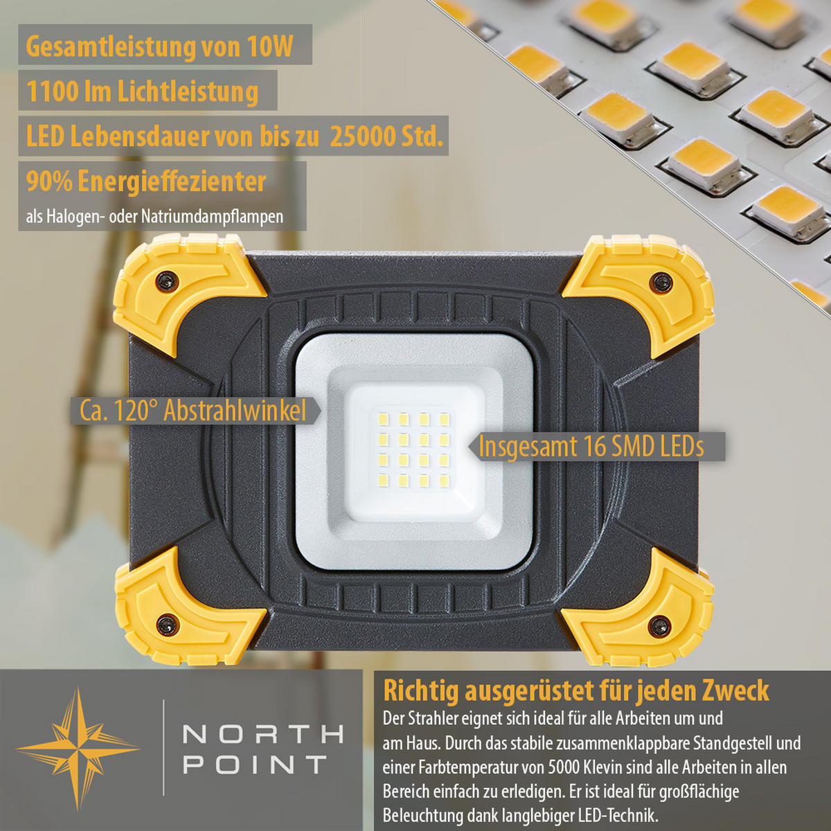 LED-AKKU-BAUSTRAHLER - dimmbar mit 1100 Lumen, IP54 und Powerbankfunktion für Outdoor-Einsatz, 2er-Set - Schwarz, Kunststoff (4.7/16/11.5cm) - Northpoint