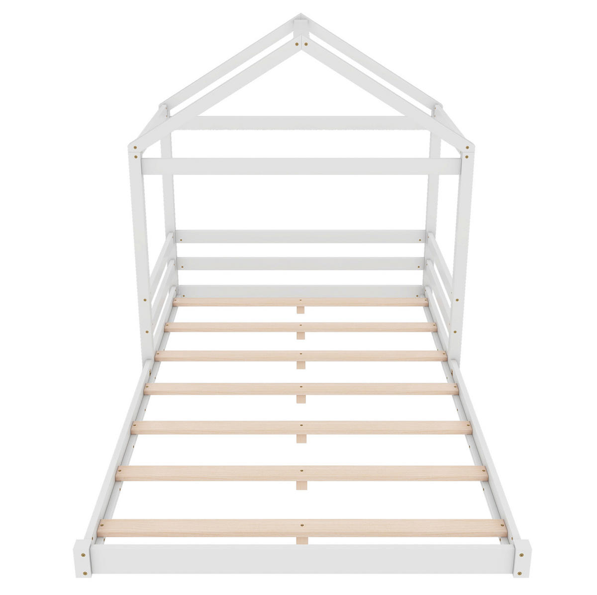 POSTELJA v obliki hiše 140/200 cm bela z letvenim dnom iz borovega lesa in MDF - bela, les (140/200cm) - OKWISH