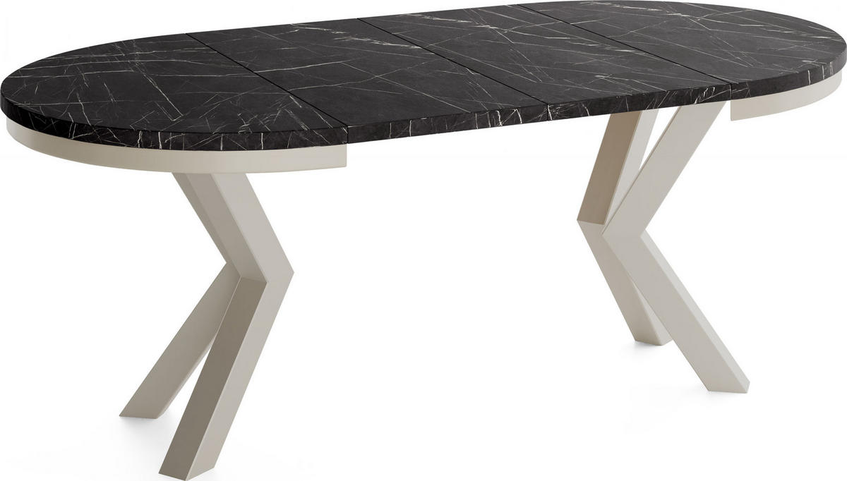 ESSTISCH Clara Grau-Beige runder ausziehbarer, Marmor Schwarz 100-180/100/76 cm - Anthrazit/Grau, Holzwerkstoff/Metall (100/100/76cm) - WFL GROUP