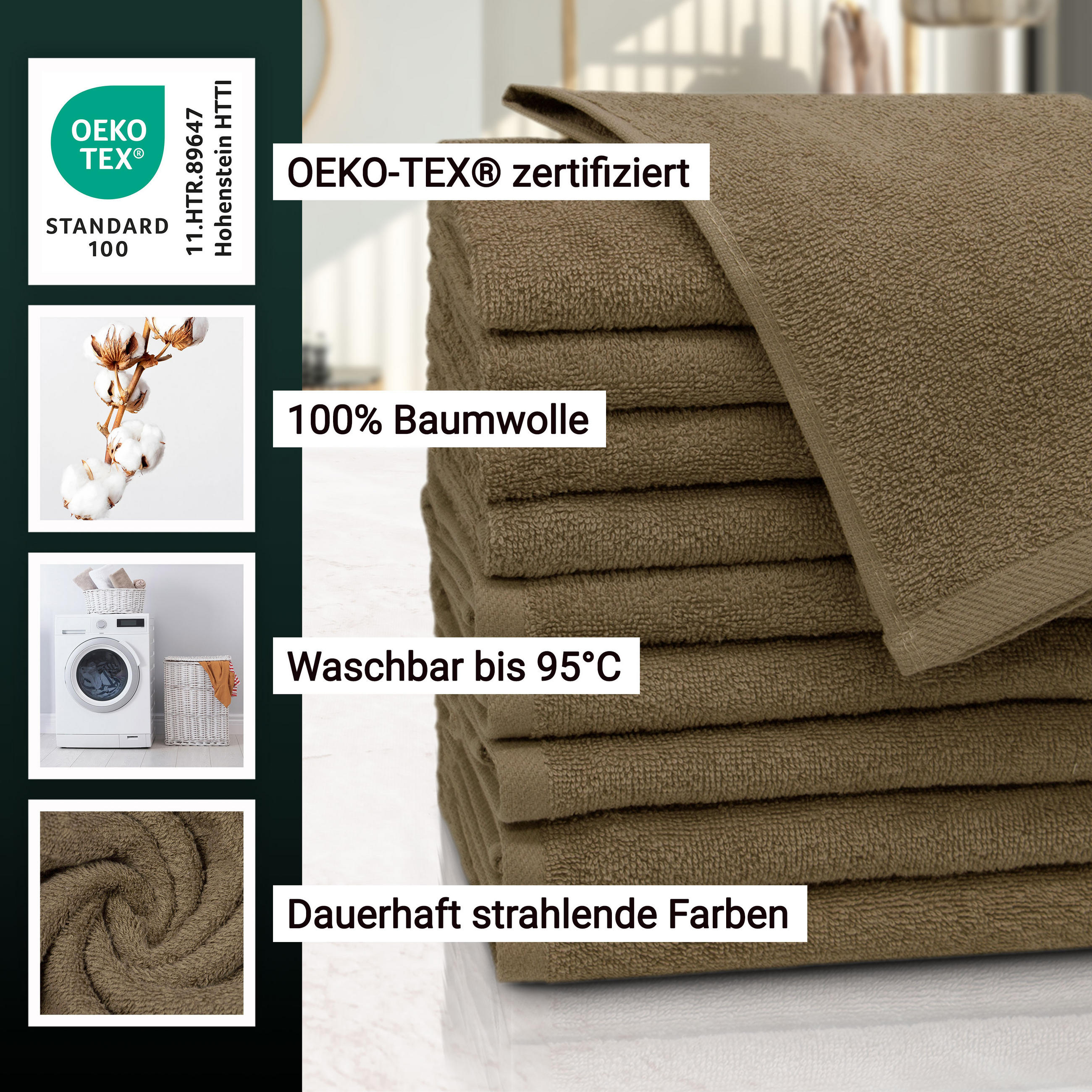 GÄSTETÜCHER, 10er-Set, 30x50 cm, 100% Baumwolle, Braun - Braun, Textil (30/50cm) - Zollner