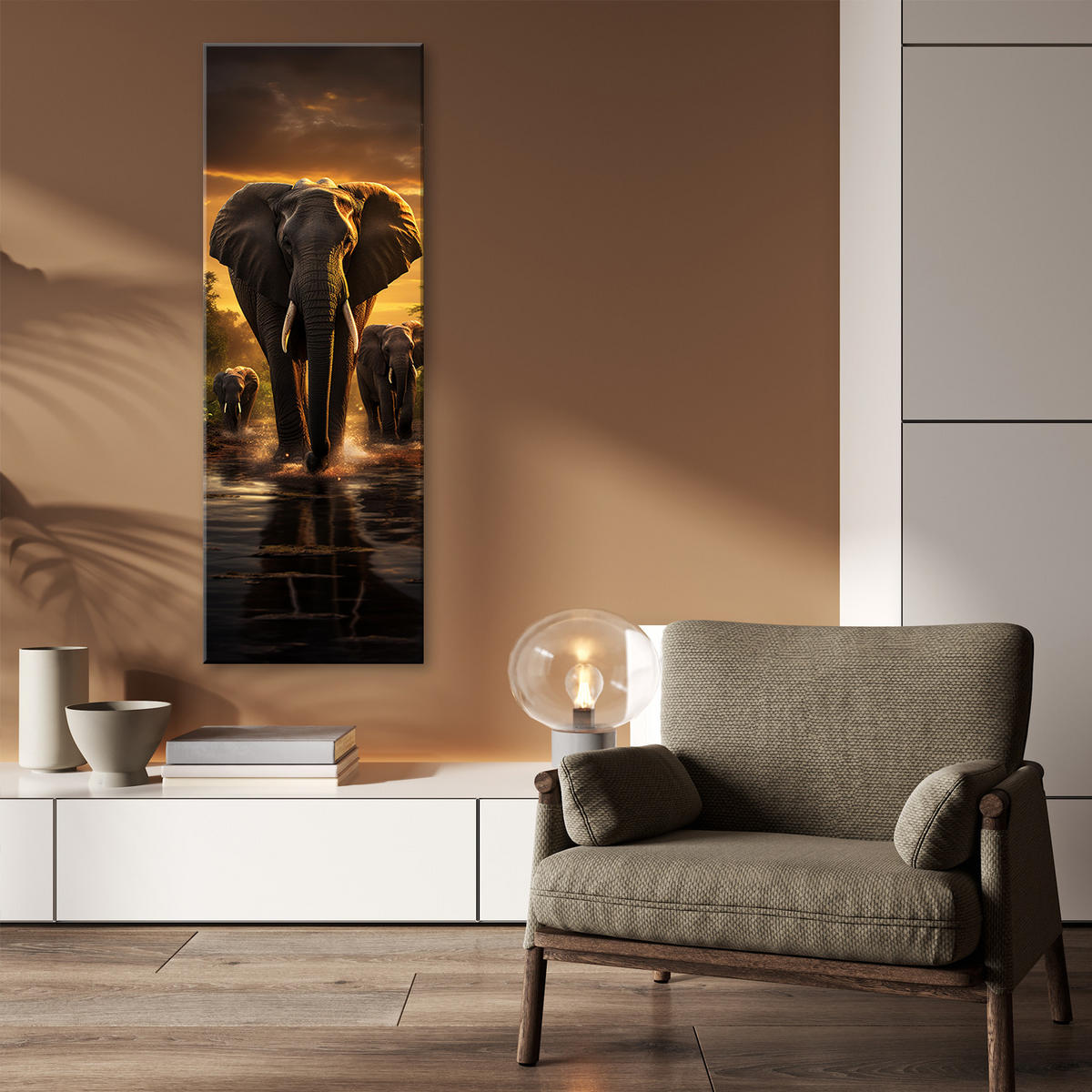 WANDBILD elefanten afrika safari - Braun, Textil (30/90cm) - Feeby