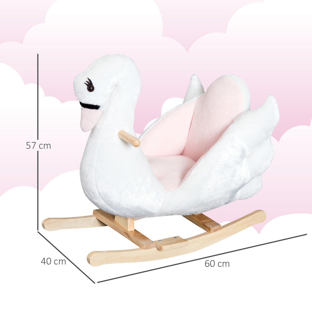 SCHAUKELPFERD DE-18240 Schwan, mit Musikfunktion Weiß & Rosa - Weiß, Textil (40/57/60cm) - ComfortXL