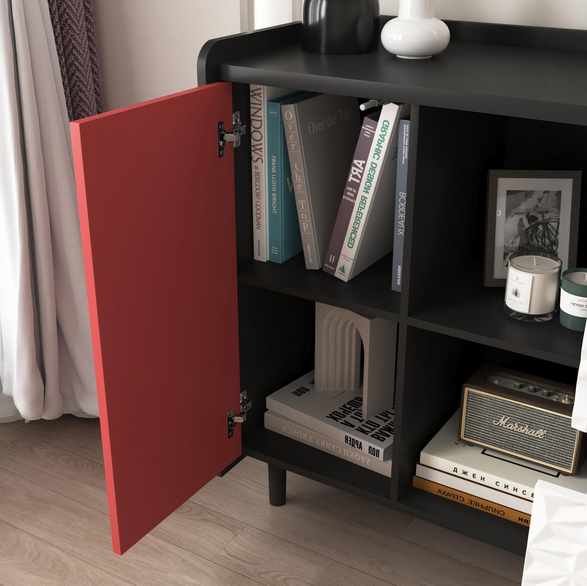 SIDEBOARD 90/40/80 cm mit 2 Schubladen & offenen Fächern in Schwarz/Rot - Rot, Holzwerkstoff (90/80/40cm) - BEAOK
