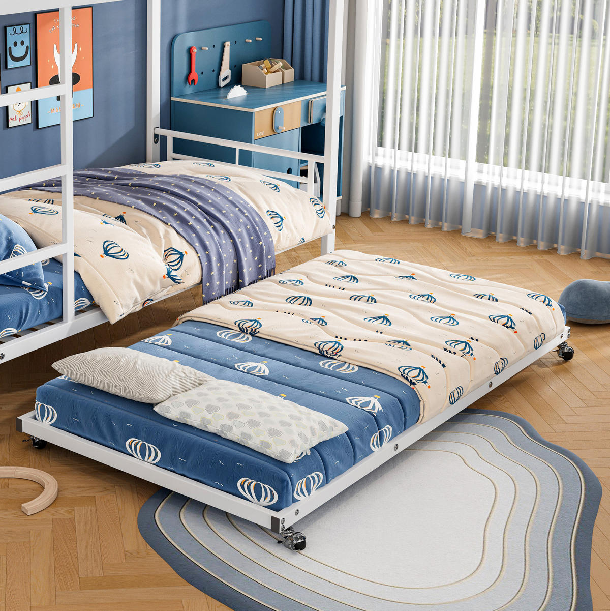 ETAGENBETT mit Ausziehbett 90x200 cm und 90x190 cm Metall Weiß - Weiß, Metall (90/200cm) - Beauniv