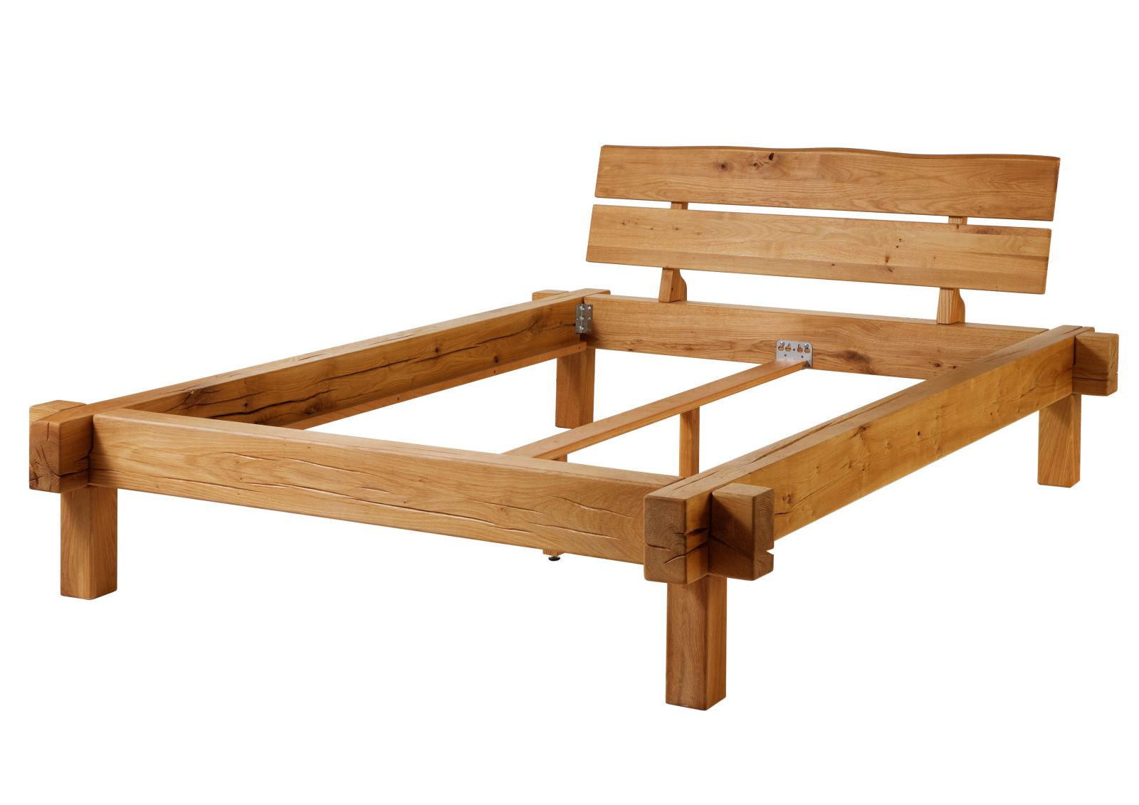 BETT Massivholz Wildeiche 160 x 200 x 85 natur BALKENMÖBEL #711 - Braun, Holz (160/200cm) - Massivmoebel24