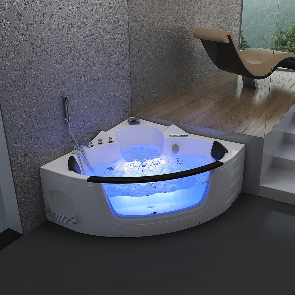 WHIRLPOOL Badewanne mit Lichttherapie LAGUNA L KOMPAKT - 140 x 140 cm - Weiß, Keramik (140/65/140cm) - Home Deluxe
