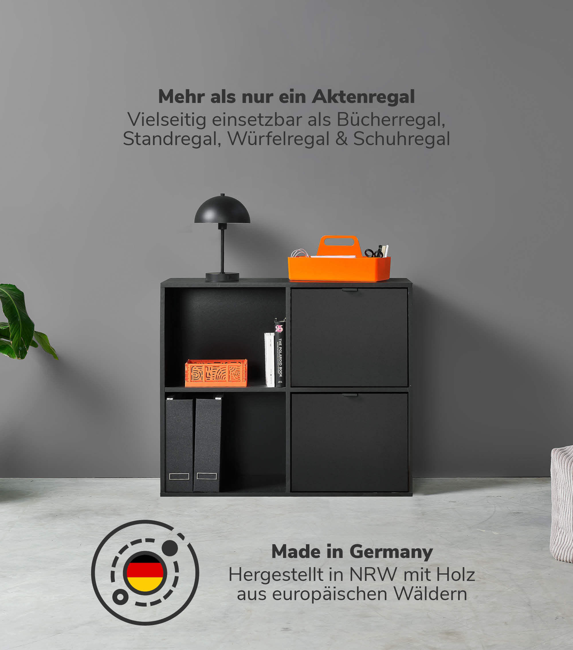 AKTENREGAL Der Verstauer - Anthrazit, Holzwerkstoff (88/75/35cm) - Mokebo