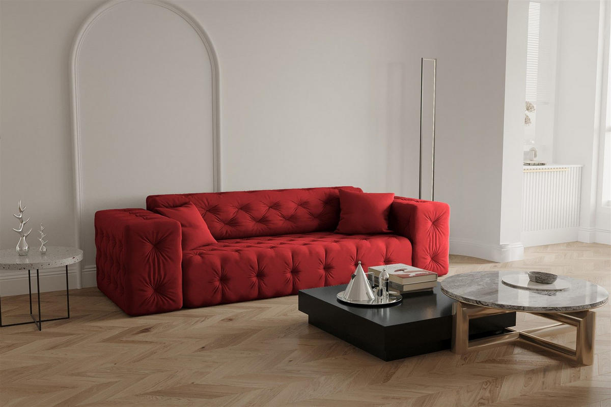 SOFASET Chantal - Rot, Holzwerkstoff/Textil (251/78/96cm) - Fun Möbel