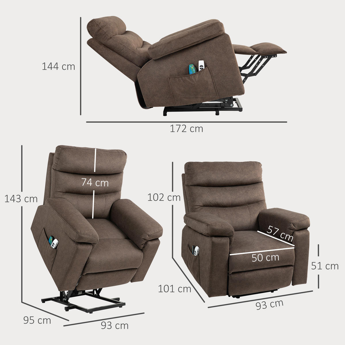 AUFSTEH-MASSAGESESSEL,HEIZUNG zwei Motoren,dunkelbraun - Braun, Textil (93/102/101cm) - Vallsero