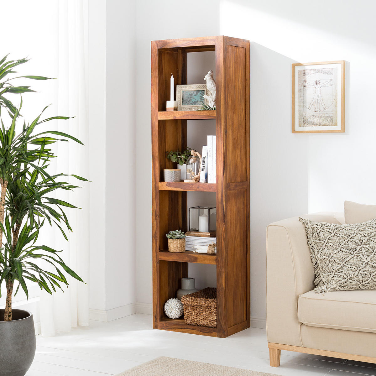 REGAL - Sheesham massiv - Sheeshamfarben, Holz (50/180/36cm) - home24