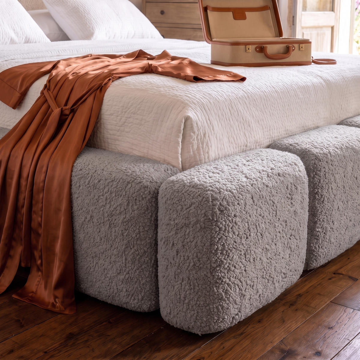 POLSTERBETT SUENO 180x200 cm in Grau, gepolstertes Kopfteil, Metalllattenrost, Bettkasten, Bouclé-Stoff - Naturfarben/Grau, Holz/Textil (180/200cm) - Muffo