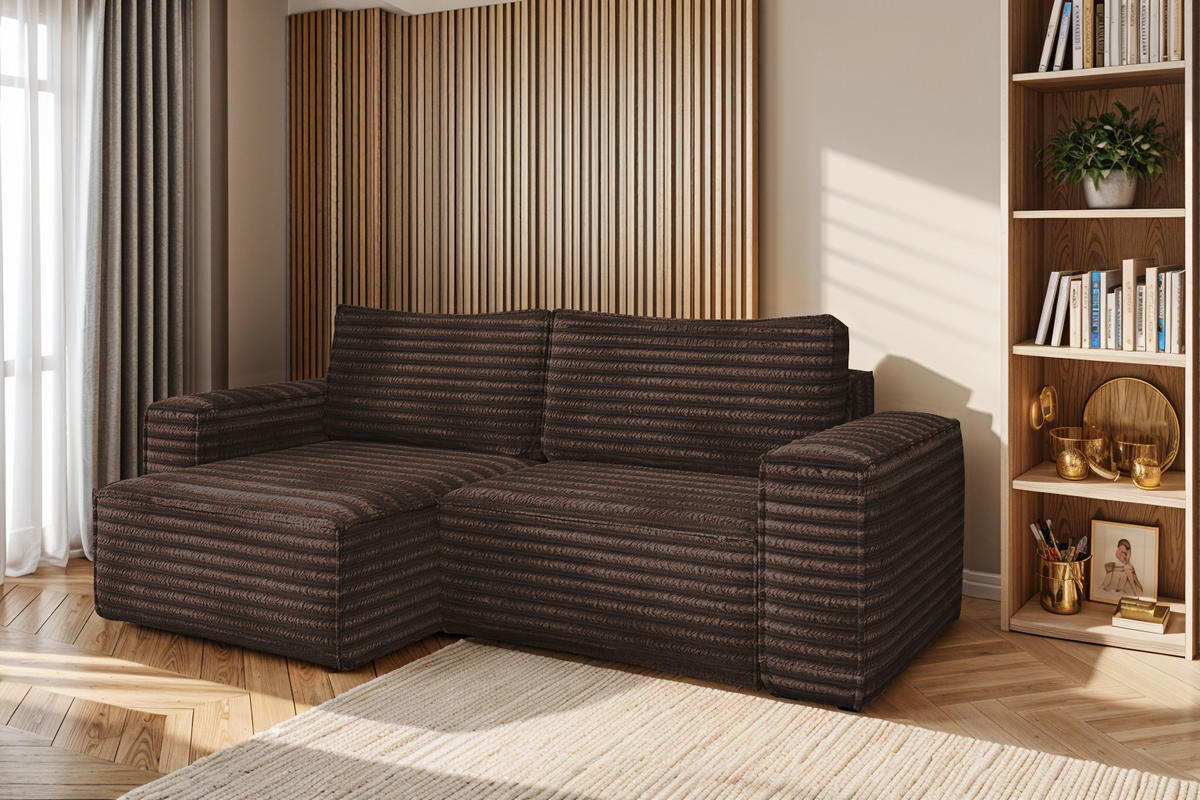 ECKSCHLAFSOFA Bohoo-Ecksofa mit Schlaffunktion stoff Velo Braun Links - Braun, Holz/Textil (140/248cm) - Kaiser Möbel