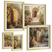 BILDER SET 5er Set - 50x50 cm & 20x30 cm & 40x60 cm Goldrahmen - Sommerlandschaften Flusswiese - Goldfarben, Kunststoff (40/60cm) - TULUP