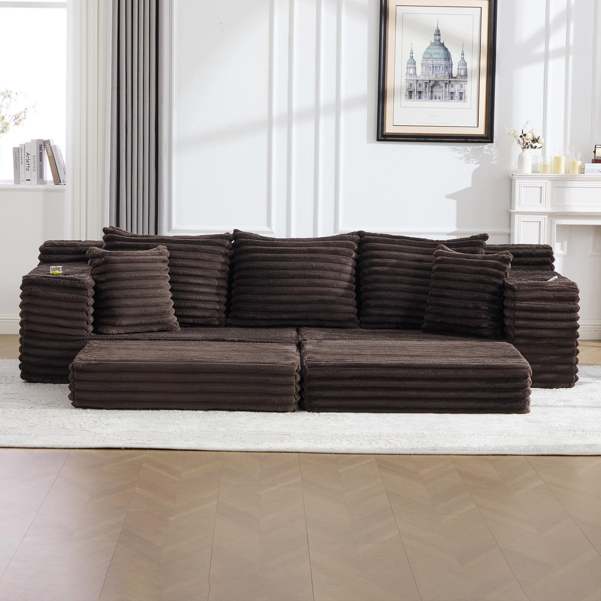 SCHLAFSOFA 273/98/87 cm Kaffee mit beidseitigen Taschen und Getränkehaltern - Mokka, Textil (107.48/34.25/38.58cm) - Oxeza