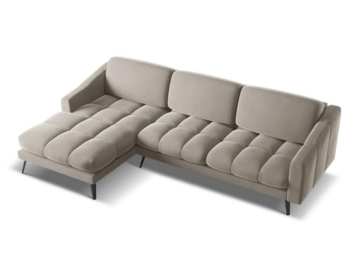 ECKSOFA Links Samt Stoff Grau - Taupe/Schwarz, Textil/Metall (160/264cm) - Makamii