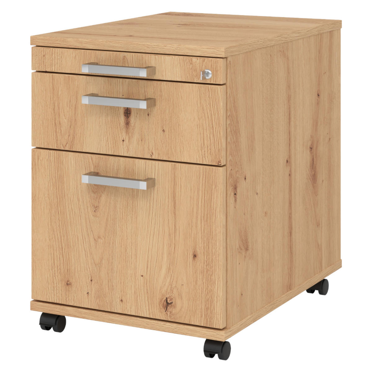 ROLLCONTAINER - mit Hängeregistratur 58/42,8/59 cm in Wildeiche Chromgriff (Metall) - Wildeiche, Holzwerkstoff (42.8/59/58cm) - bümö