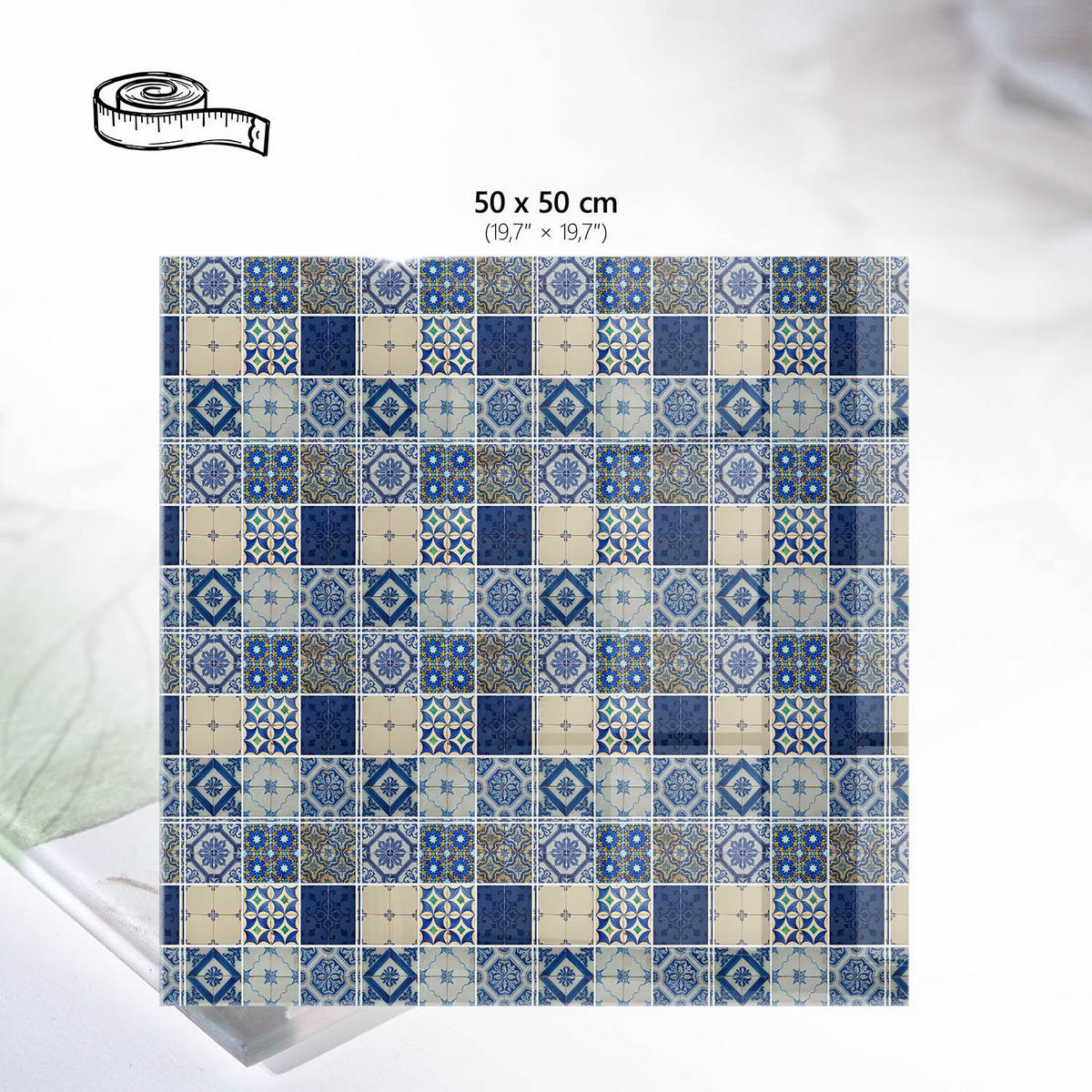 TISCHPLATTE 50x50 cm – Orientalisches Mosaik - Grau, Glas (50/50/0.4cm) - Wallfluent
