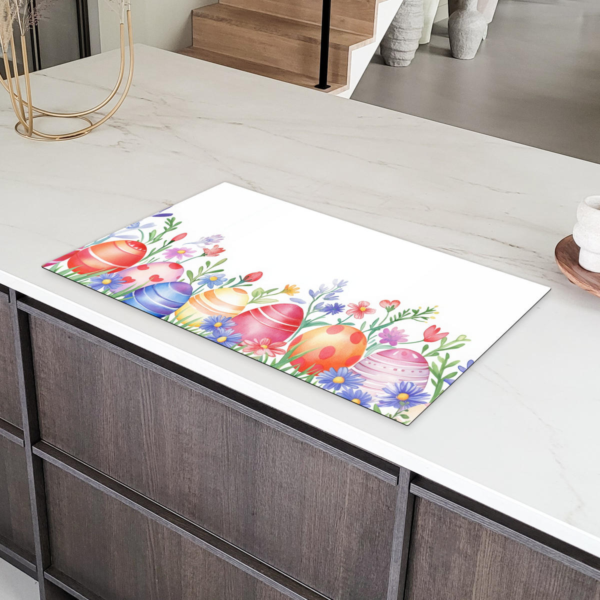 HERDABDECKPLATTE Blumengarten - Bunt - Eier Induktionsschutz 91.6x52.7 cm - Weiß, Kunststoff (91.6/52.7/0.2cm) - MuchoWow