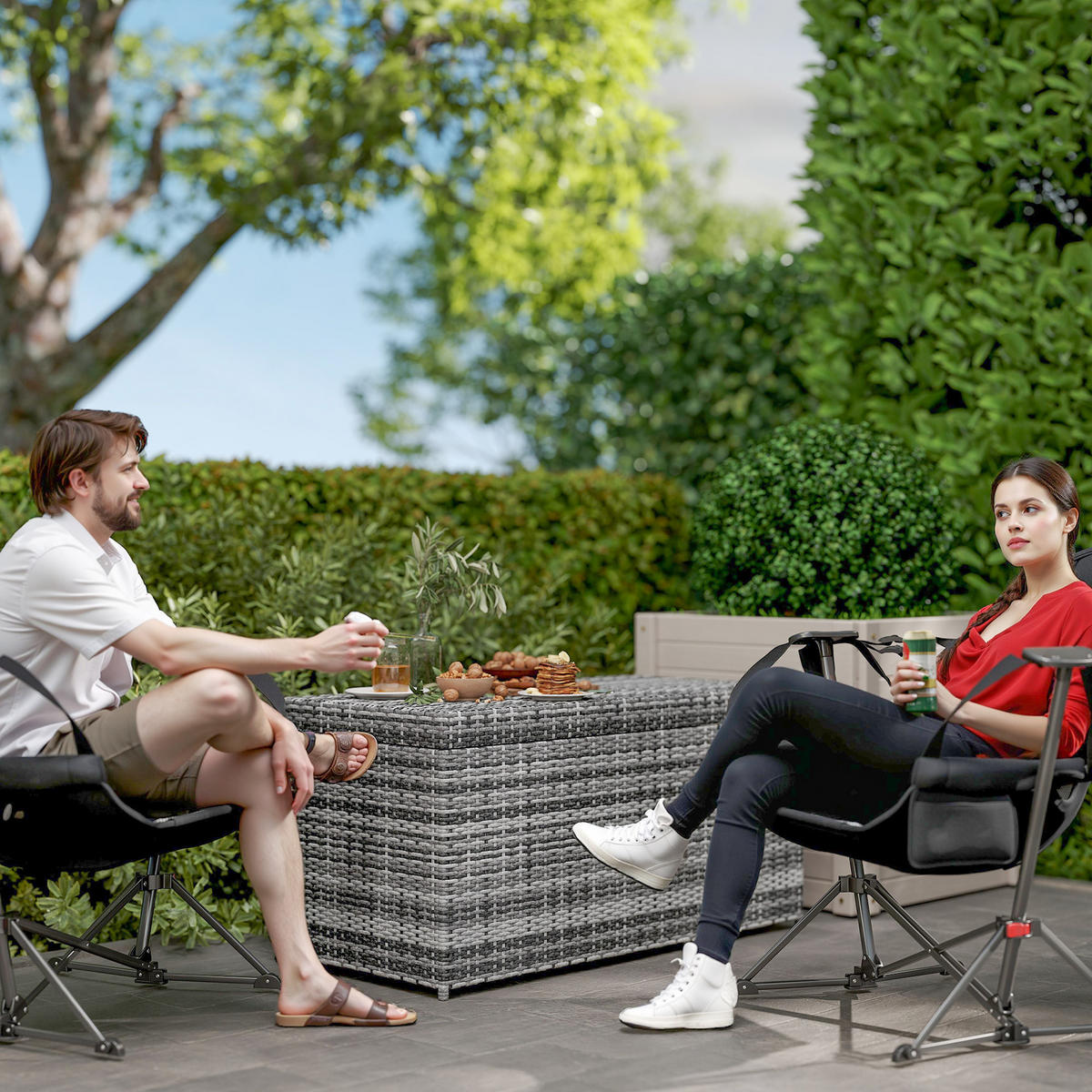 RATTAN Auflagenbox 380L wetterfest Kissenbox mit Deckel Stauraum UV-beständig - Dunkelgrau, Metall (61/65/130cm) - Outsunny