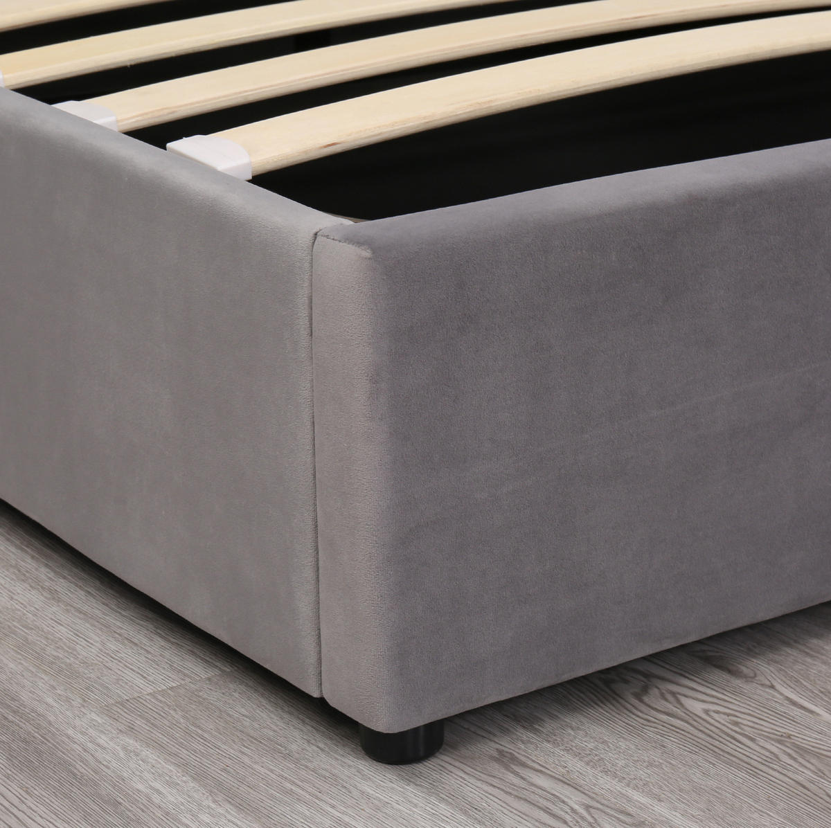 POLSTERBETT 140/190 cm grau aus Samt mit Bettkasten - Grau, Textil (140/190cm) - OKMYHOME