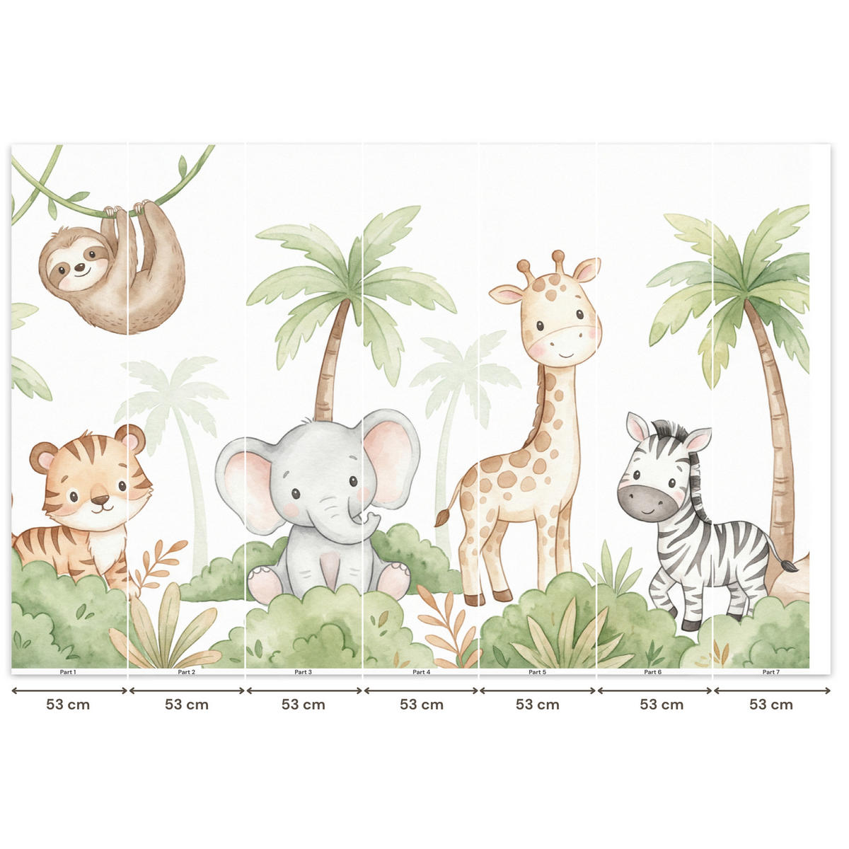 KINDERTAPETE - Tiere - Dschungel - Pastell - 350x240 cm - Weiß, Papier (350/240cm) - OnlyWow