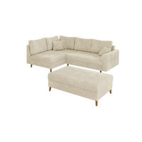 ECKSOFA inkl. Hocker Sigurd Beige Chenille - Ottomane Links - Beige/Braun, Holz/Textil (231/161cm) - S-Style Möbel