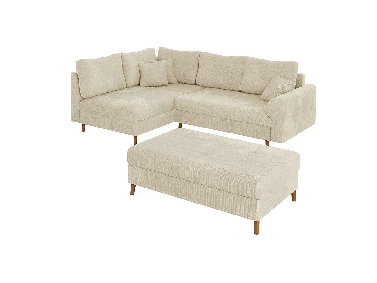ECKSOFA inkl. Hocker Sigurd Beige Chenille - Ottomane Links - Beige/Braun, Holz/Textil (231/161cm) - S-Style Möbel