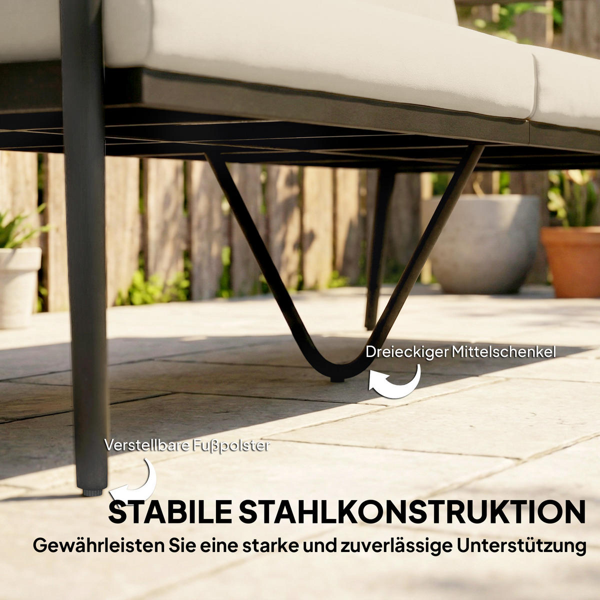 GARTENSOFA 3-Sitzer DE-06775 mit abnehmbaren Kissen Khaki - Taupe, Kunststoff/Metall (75/78/176cm) - ComfortXL