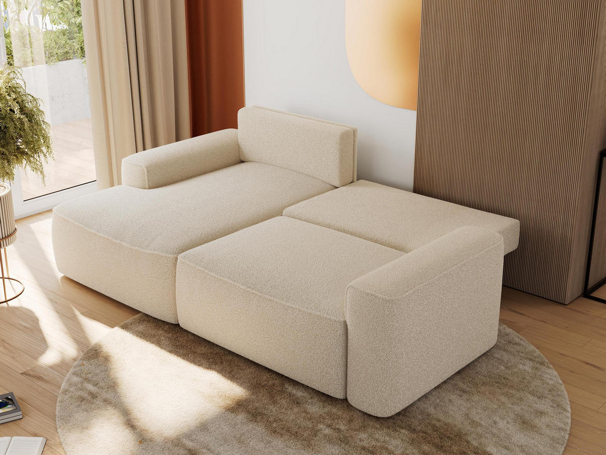 ECKSOFA BELLUNO L Beige Boucle - Links - Beige/Schwarz, Textil (144/233cm) - MKS