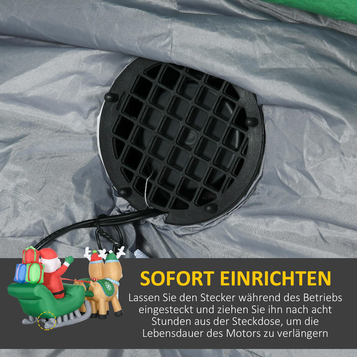 AUFBLASBARER Weihnachtsmann mit Rentieren, LED-Licht, 210cm Weihnachtsdeko - Multicolor, Kunststoff (70/125/210cm) - HOMCOM