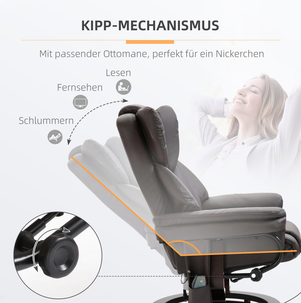 RELAXAČNÍ křeslo 79/82/101 cm hnědé z oceli s masážní a polohovací funkcí - hnědá, plast (82/101/79cm) - OKWISH