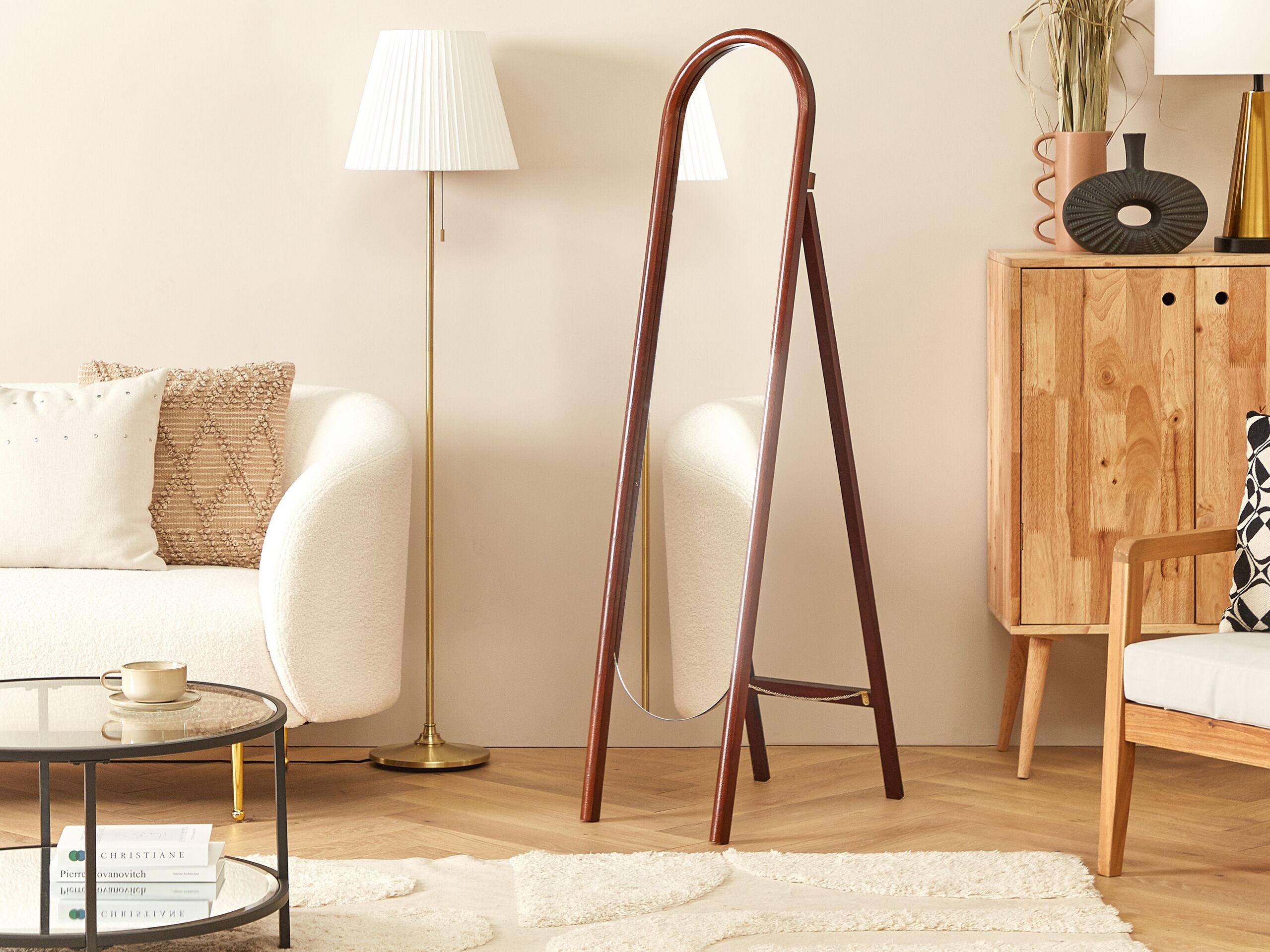 STEHSPIEGEL Paulowniaholz dunkelbraun oval 30/150 cm Chelles - Dunkelbraun, Holz (30/150/67cm) - Beliani