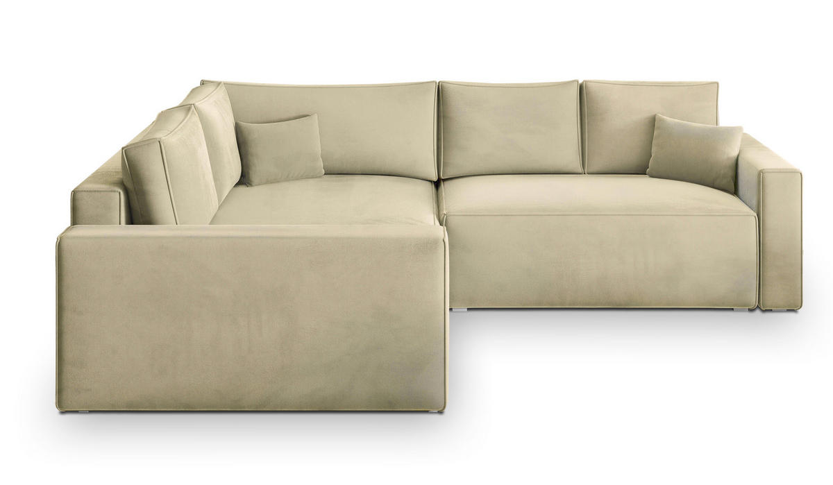 ECKSOFA ERONIS L-S Creme Velours-Stoff mit Schlaffunktion - Creme, Holz (265/194cm) - MASSENO