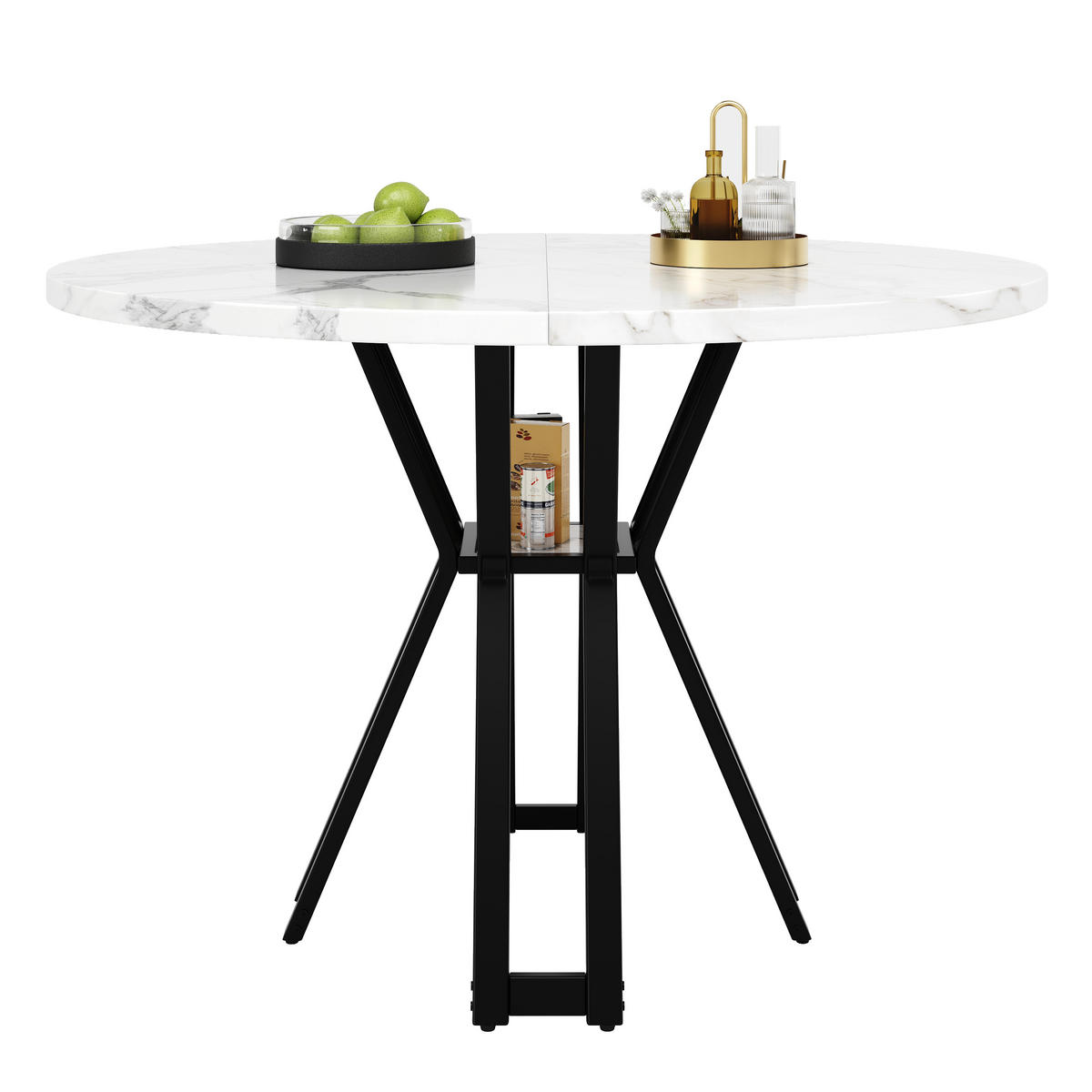 ESSTISCH 100/100/76 cm schwarz mit marmorierter MDF Tischplatte elegant - Schwarz/Weiß, Holzwerkstoff (100/100/76cm) - OKWISH