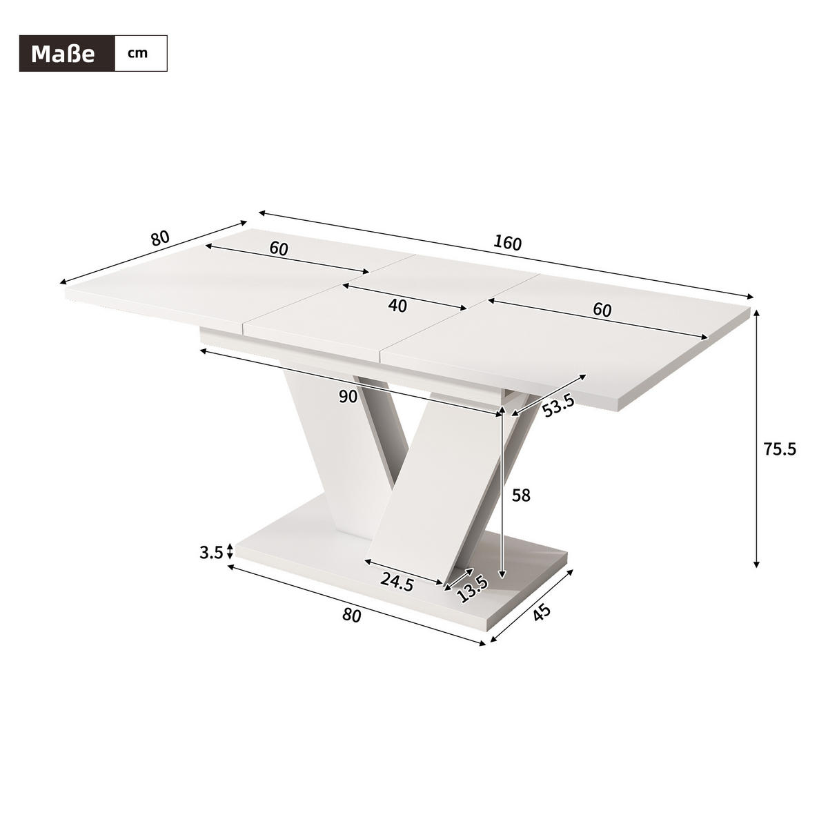 ESSTISCH 120/160/80 cm Weiß aus MDF mit Ausziehfunktion - Weiß, Holzwerkstoff (160/80/75cm) - OKMYHOME